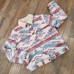 WRANGLER Women's MEDIUM Western Sherpa Lined Jacquard Retro Aztec Jacket Coat